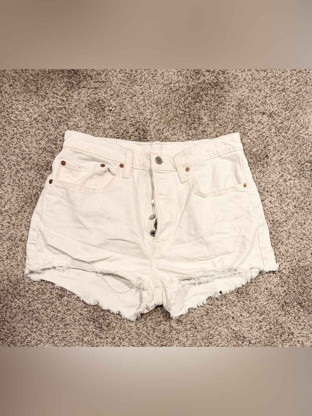 American Eagle Outfitters White High-Rise Button-Fly Denim Shorts